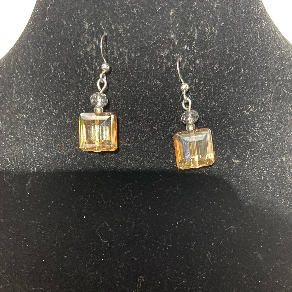 Peach Champagne Square Glass Drop Earrings